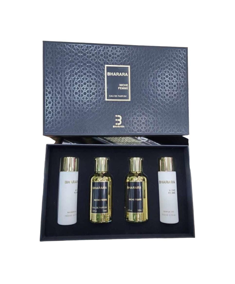 SET BHARARA NICHE FEMME X 4 PZ BODY LOTION + AFTER SHAVE + SHOWER GEL + PERFUME