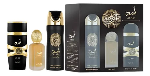 SET ASAD PARA HOMBRE X 3 PIEZAS AEROSOL+PERFUME CABELLO +PERFUME 100 ML
