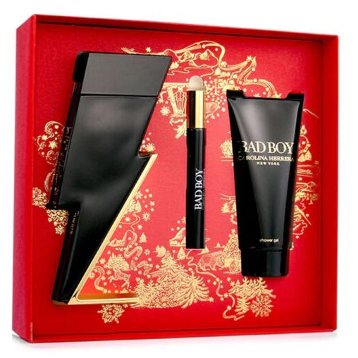 SET BAD BOY DE CAROLINA HERRERA X 3 PIEZAS, PERFUME 100 ML + PERFUME 10 ML + SHAMPOO 100 ML