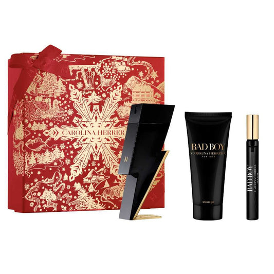 SET BAD BOY DE CAROLINA HERRERA X 3 PIEZAS, PERFUME 100 ML + PERFUME 10 ML + SHAMPOO 100 ML