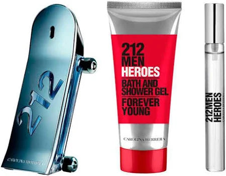 SET 212 MEN HEROES X 3 PZ PERFUME 90 ML +PERFUMERO 10 ML + SHOWER GEL 100 ML